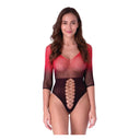 Passion BS118 Bodystocking in Rete Nero e Rosso con Maniche 3/4
