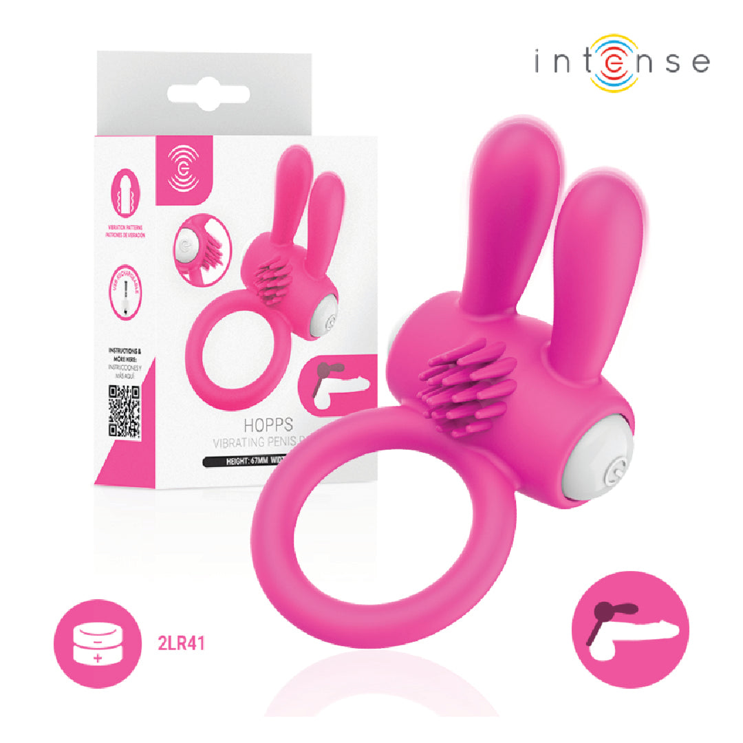 Intense HOPPS Anello Vibrante per Pene con Stimolazione Clitoridea Rosa