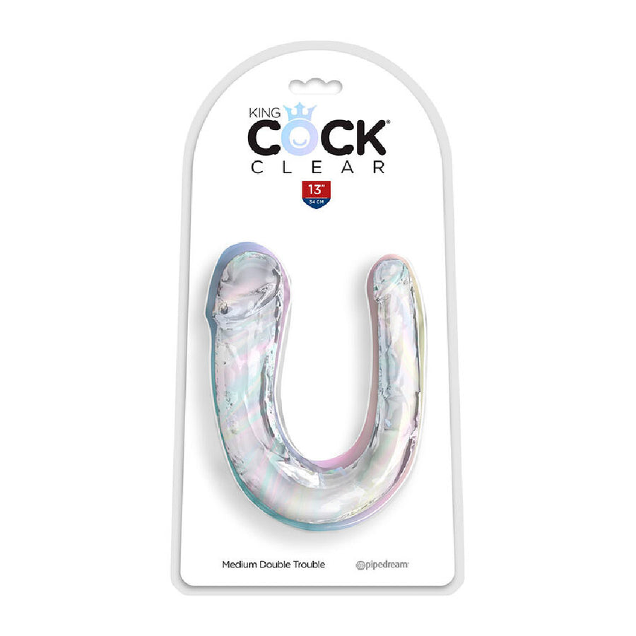 KING COCK Double Trouble doppio dildo trasparente 33 cm in TPE flessibile