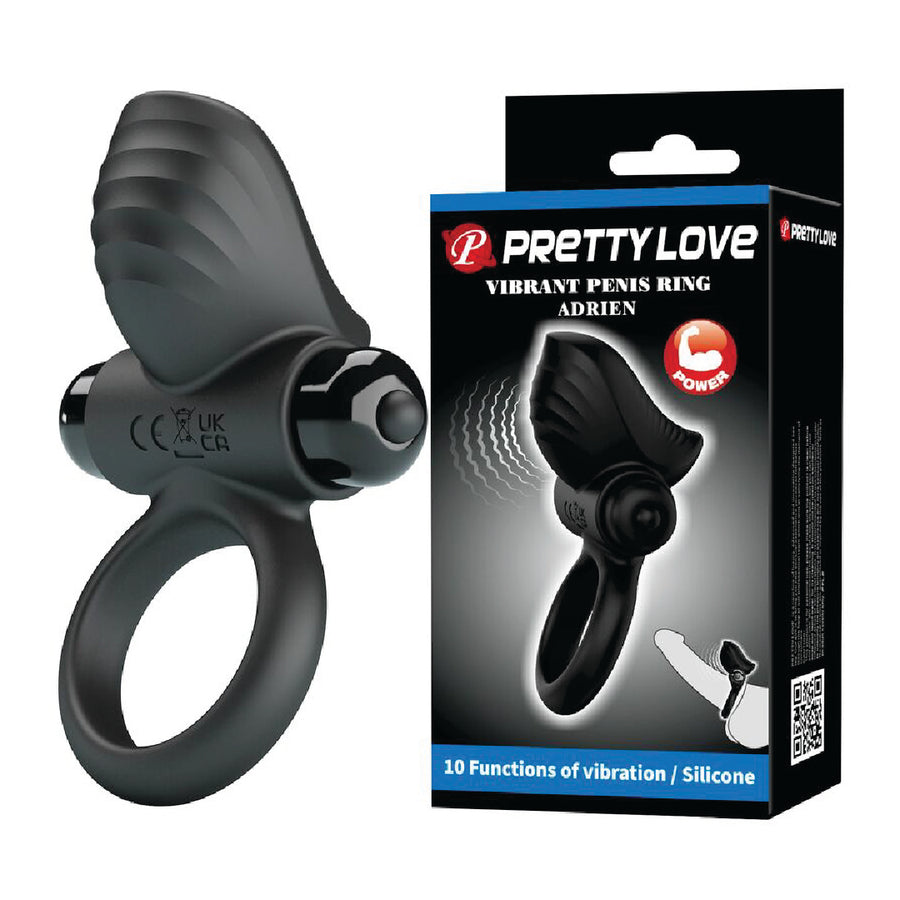 Pretty Love Adrien Anello Vibrante per Pene 10 Funzioni Nero