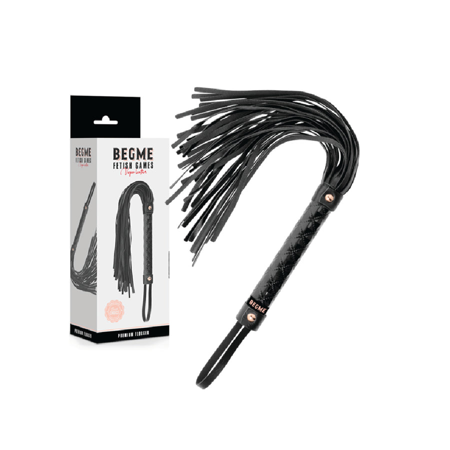 BEGME Black Edition flogger in pelle vegana BDSM nero