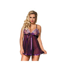Babydoll viola con fiocco e dettagli lucidi Subblime, perizoma, L/XL