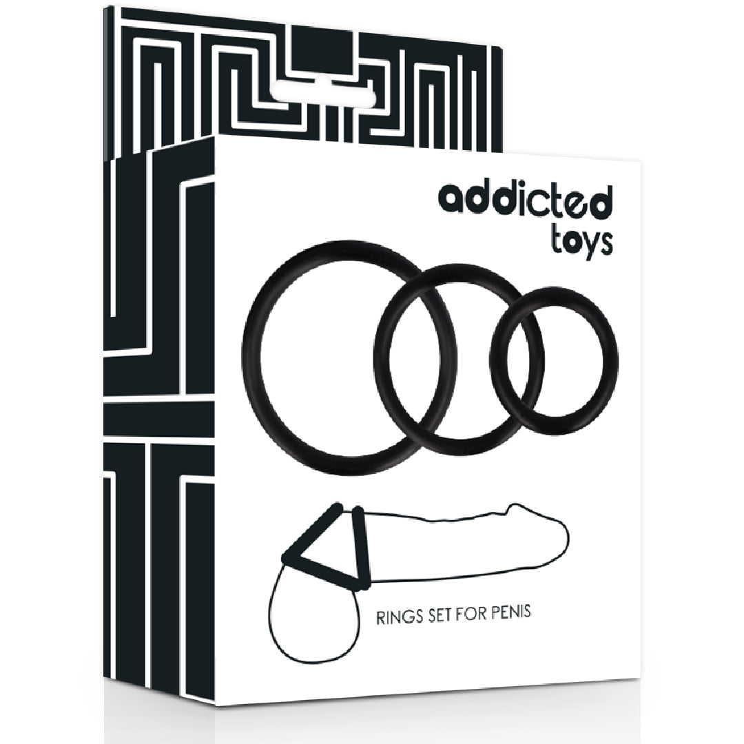 Addicted Toys Set Anelli per Pene Neri 3 Misure Supporto Erezione