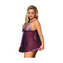 Babydoll viola con fiocco e dettagli lucidi Subblime, perizoma, L/XL