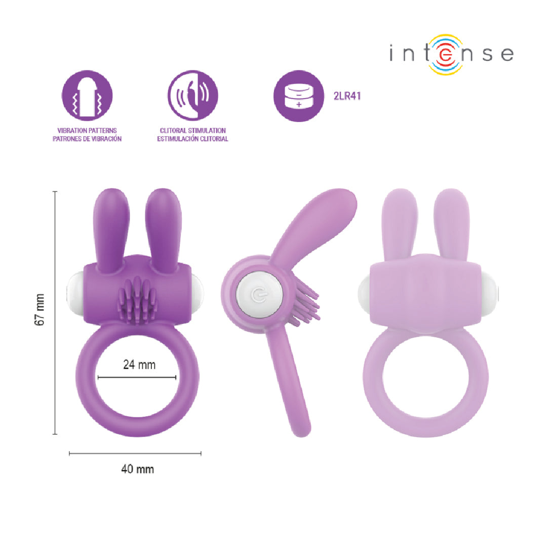 Intense HOPPS Anello Vibrante per Pene con Stimolazione Clitoridea Viola