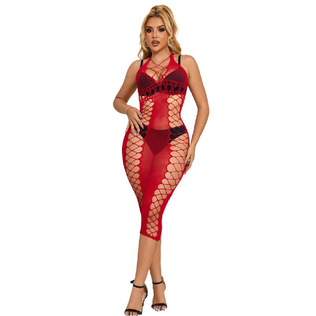 Vestito lungo a rete rosso Subblime, babydoll sexy taglia unica