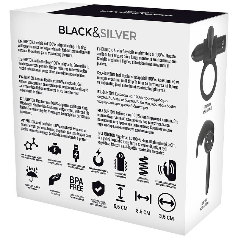 Black & Silver BurtonMe Anello Vibrante Ricaricabile con Telecomando a Orologio Nero – immagine 7