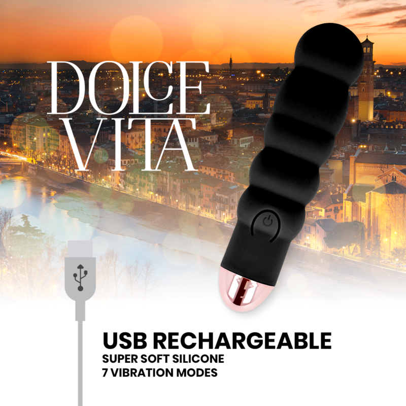 Dolce Vita Six Vibratore Ricaricabile in Silicone Nero – immagine 4