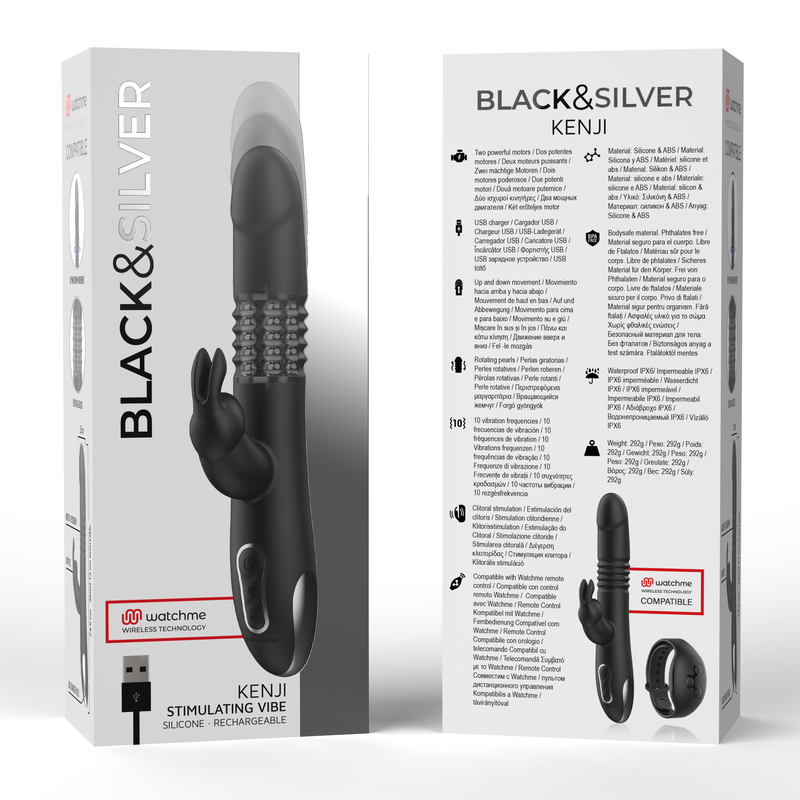 Black&Silver Kenji Vibratore Rabbit Su e Giù con Telecomando WatchMe – immagine 7