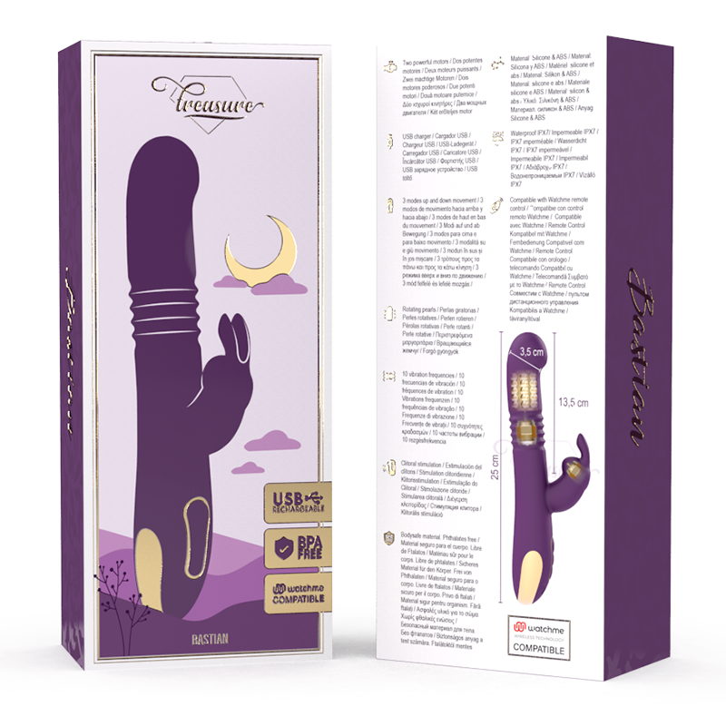 Treasure Bastian Vibratore Rabbit Su e Giù Rotante con Telecomando WatchMe – immagine 3