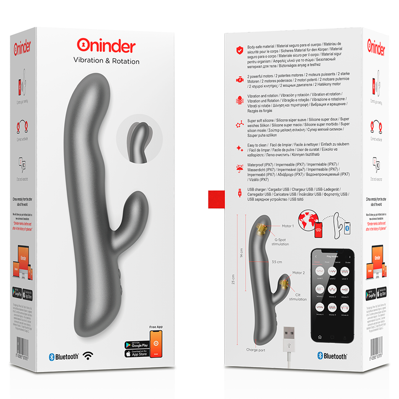 Oninder Oslo Vibratore Rabbit Rotante con App Nero – immagine 7