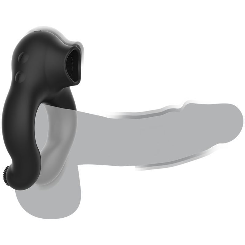 Black & Silver Licking Anello Vibrante con Lingua Ricaricabile Nero – immagine 3