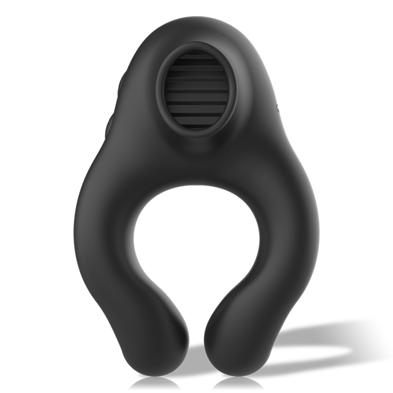 Black & Silver Licking Anello Vibrante con Lingua Ricaricabile Nero