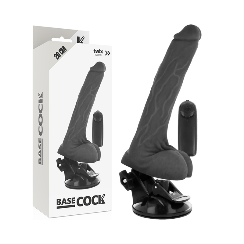 Basecock Vibratore Realistico con Telecomando con Testicoli Nero 20 cm Velocità Regolabile