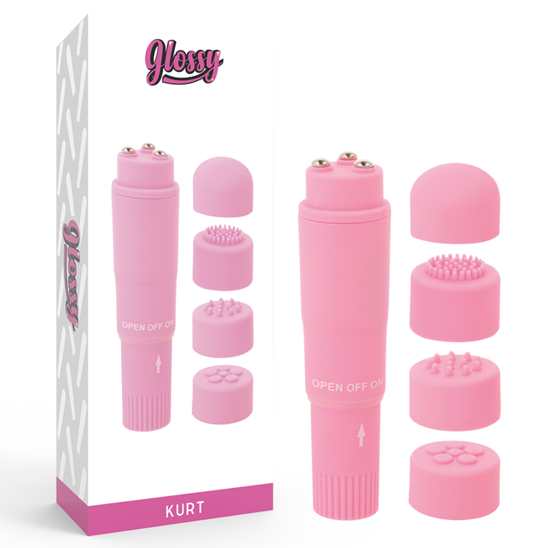 Glossy Kurt Mini Massaggiatore Tascabile con 4 Testine Rosa