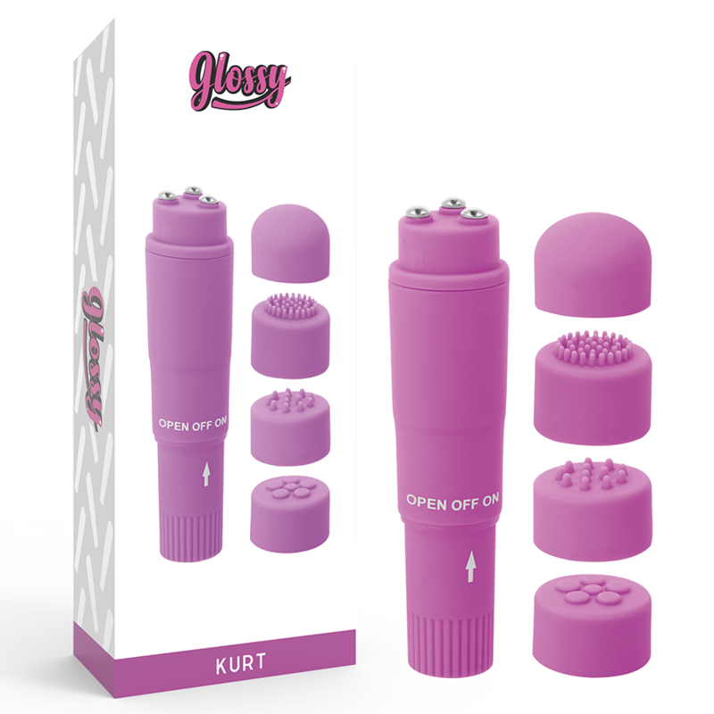 Glossy Kurt Mini Massaggiatore Tascabile con 4 Testine Viola