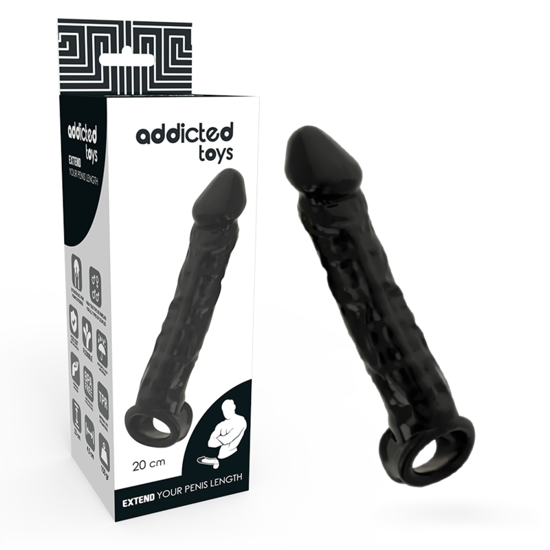 Addicted Toys Guaina Estensore Dong Nera con Anello Testicoli 20 cm