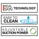 Tecnologia Real Skin, facile pulizia e aspirazione regolabile Private