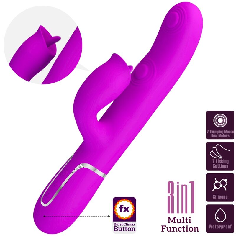 Pretty Love Vibratore Rabbit con Lingua e Pulsazione Fucsia – immagine 3