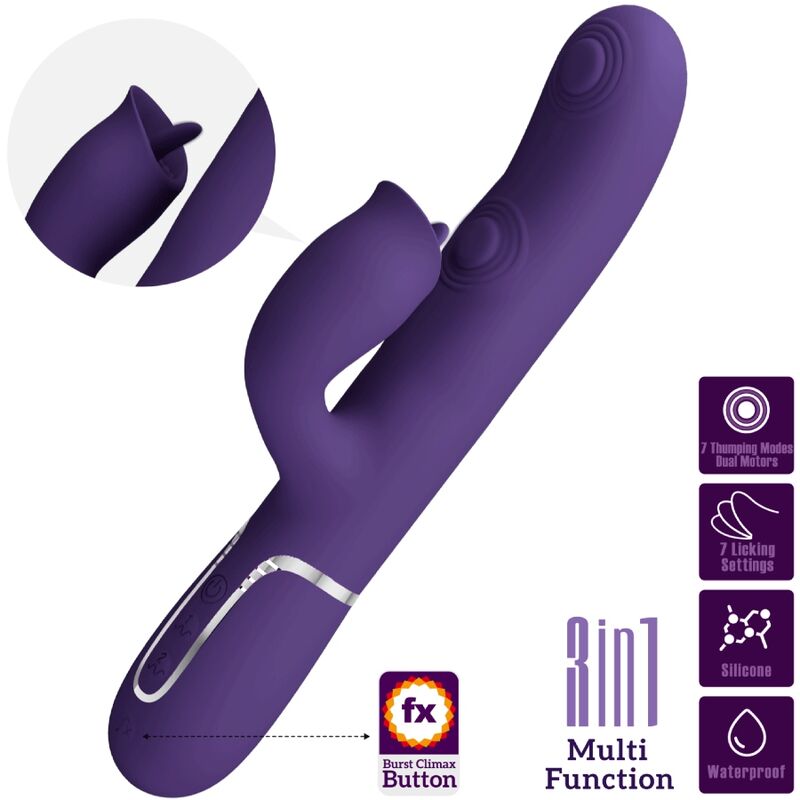 Pretty Love Vibratore Rabbit con Lingua e Pulsazione Viola – immagine 3