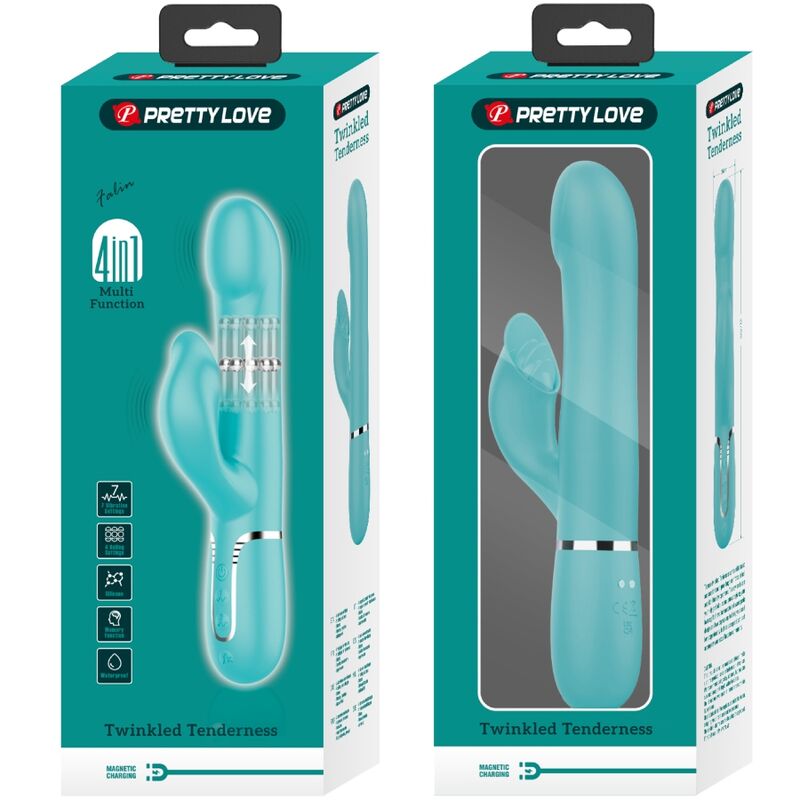 Pretty Love Vibratore Rabbit con Perle Su e Giù Verde Acqua – immagine 10