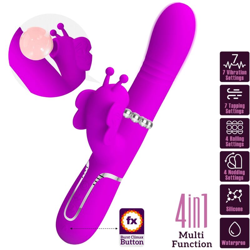 Pretty Love Vibratore Rabbit 4 in 1 con Farfalla Fucsia – immagine 10