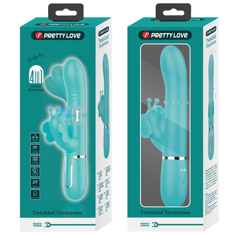 Pretty Love Vibratore Rabbit 4 in 1 con Farfalla Verde Acqua – immagine 11