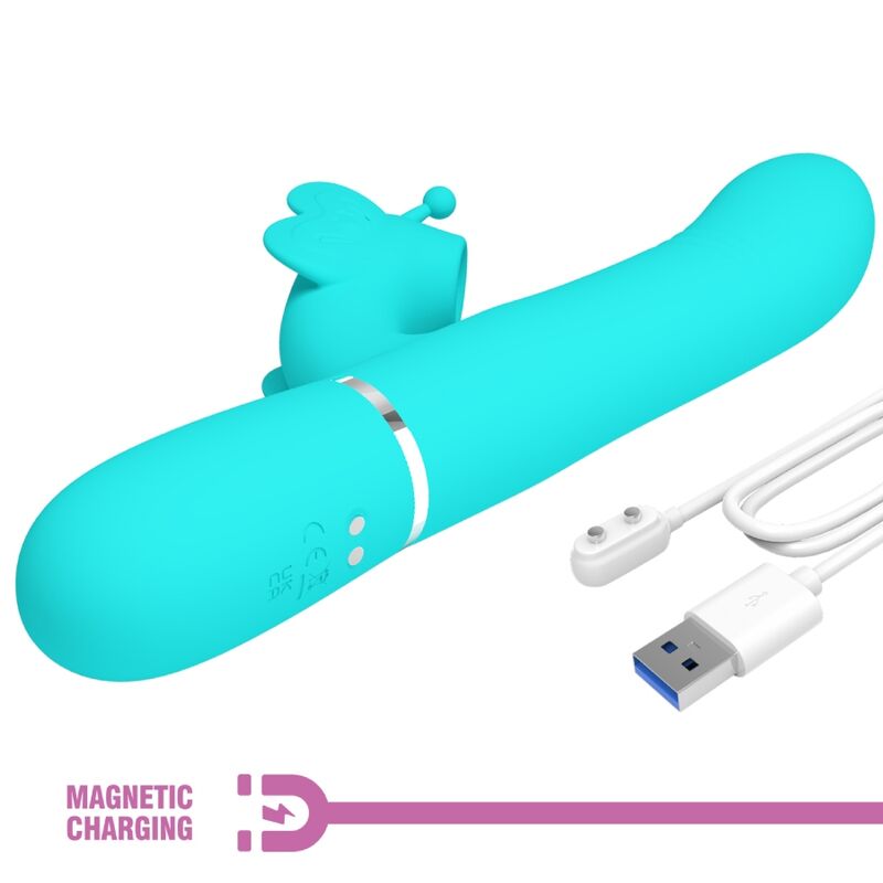 Pretty Love Vibratore Rabbit 4 in 1 con Farfalla Verde Acqua – immagine 9