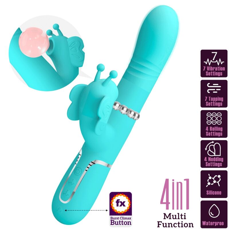 Pretty Love Vibratore Rabbit 4 in 1 con Farfalla Verde Acqua – immagine 10