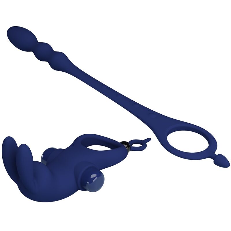 Pretty Love Ayad Anello Vibrante Coniglietto con Plug Anale Blu – immagine 7