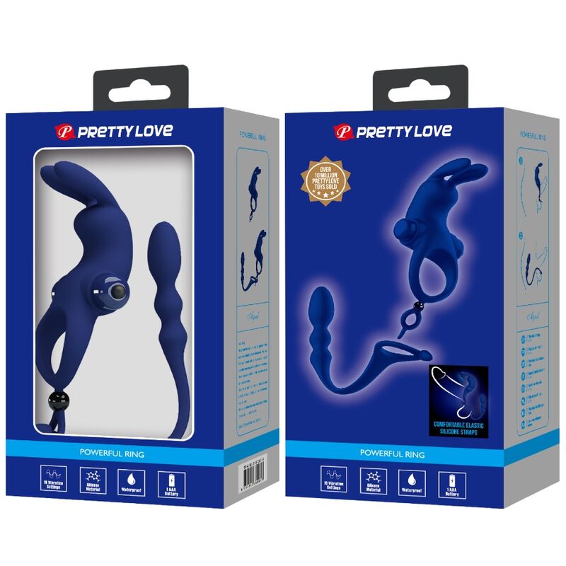 Pretty Love Ayad Anello Vibrante Coniglietto con Plug Anale Blu – immagine 11