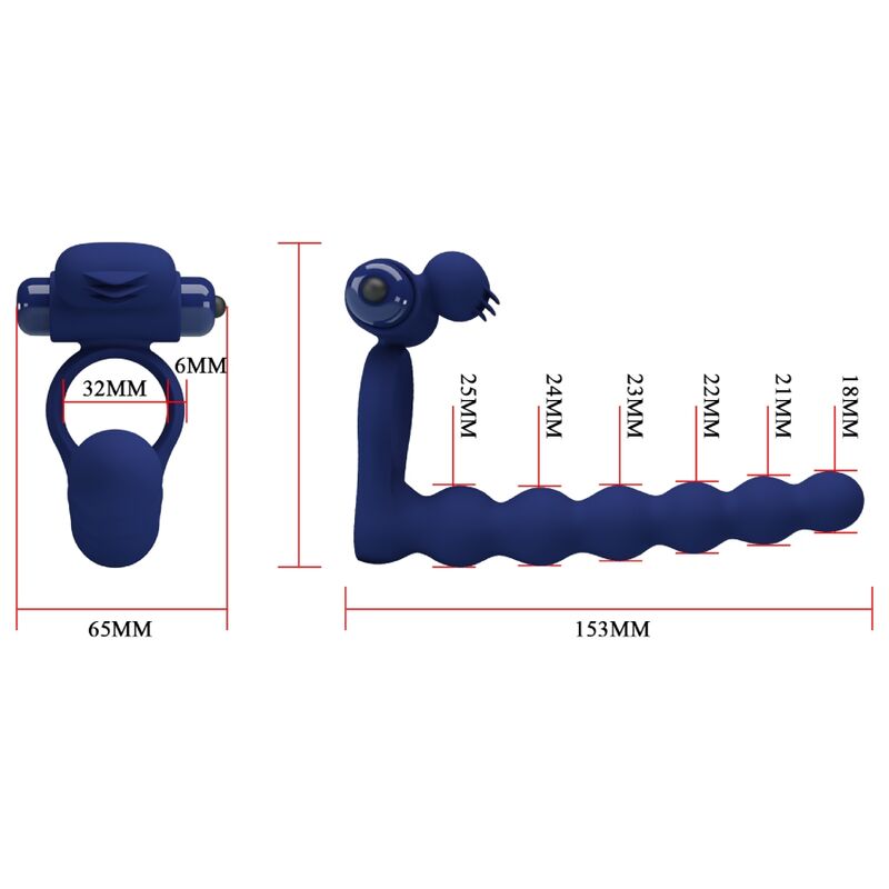 Pretty Love Ajmal Anello Vibrante con Plug Anale Blu – immagine 7