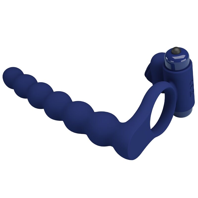 Pretty Love Ajmal Anello Vibrante con Plug Anale Blu – immagine 3