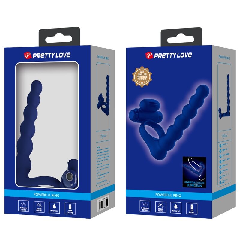 Pretty Love Ajmal Anello Vibrante con Plug Anale Blu – immagine 10
