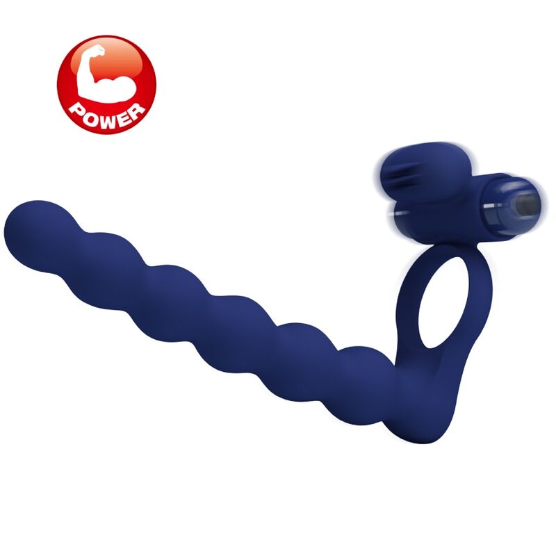 Pretty Love Ajmal Anello Vibrante con Plug Anale Blu – immagine 6