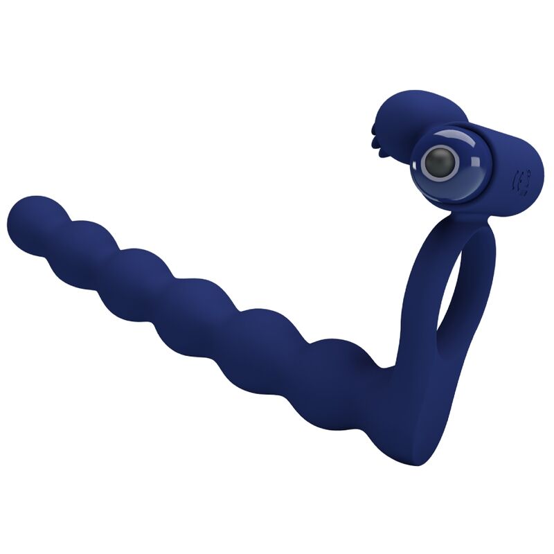 Pretty Love Ajmal Anello Vibrante con Plug Anale Blu
