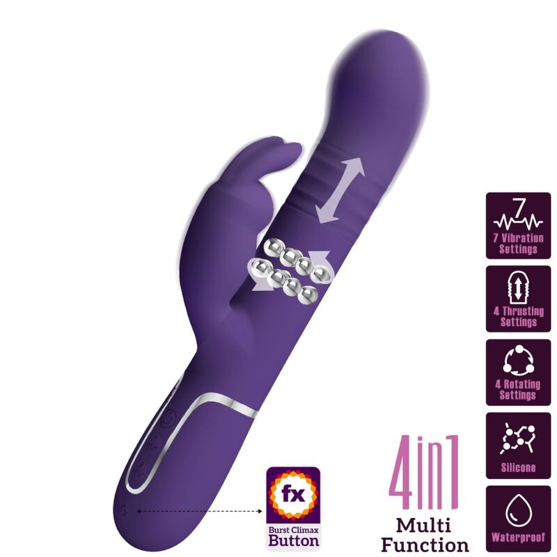Pretty Love Coale Vibratore Rabbit 4 in 1 con Rotazione e Spinta Viola – immagine 2