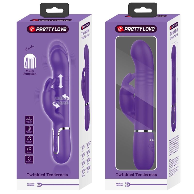 Pretty Love Coale Vibratore Rabbit 4 in 1 con Rotazione e Spinta Viola – immagine 10