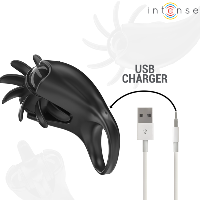 Intense Mabel Anello Vibrante con Stimolatore Clitoride 10 Vibrazioni Nero – immagine 6