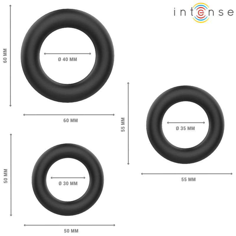 Intense Hugh Set 3 Anelli per Pene in Silicone Neri – immagine 3