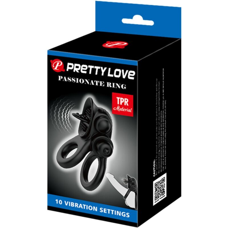 Pretty Love Passionate Ring Doppio Anello Vibrante con Lingua Nero – immagine 6