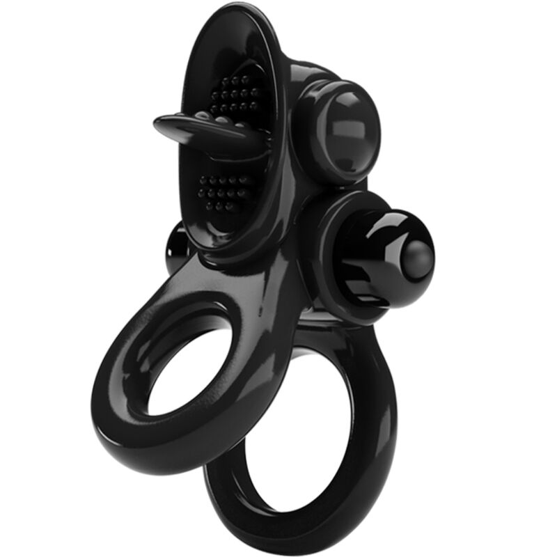Pretty Love Passionate Ring Doppio Anello Vibrante con Lingua Nero