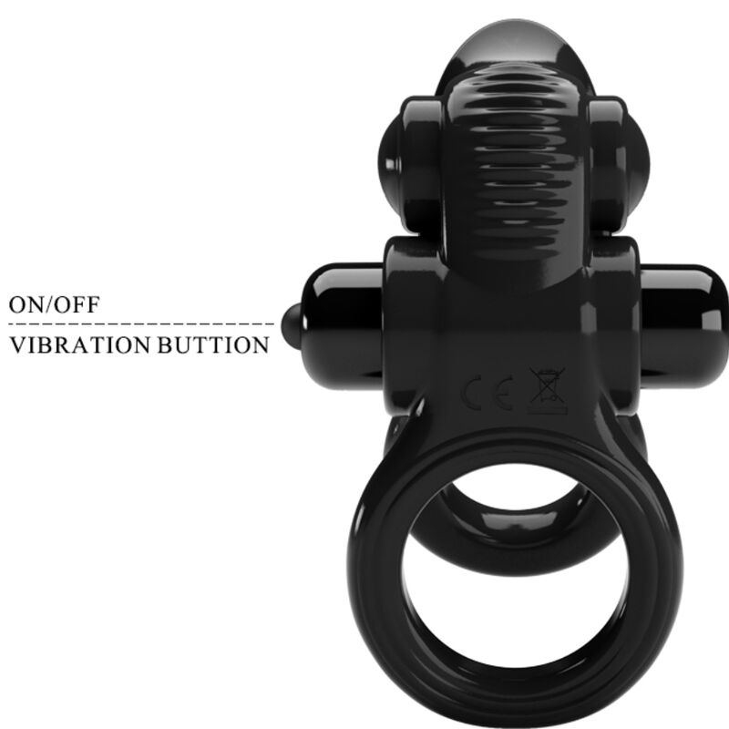 Pretty Love Passionate Ring Doppio Anello Vibrante con Lingua Nero – immagine 5
