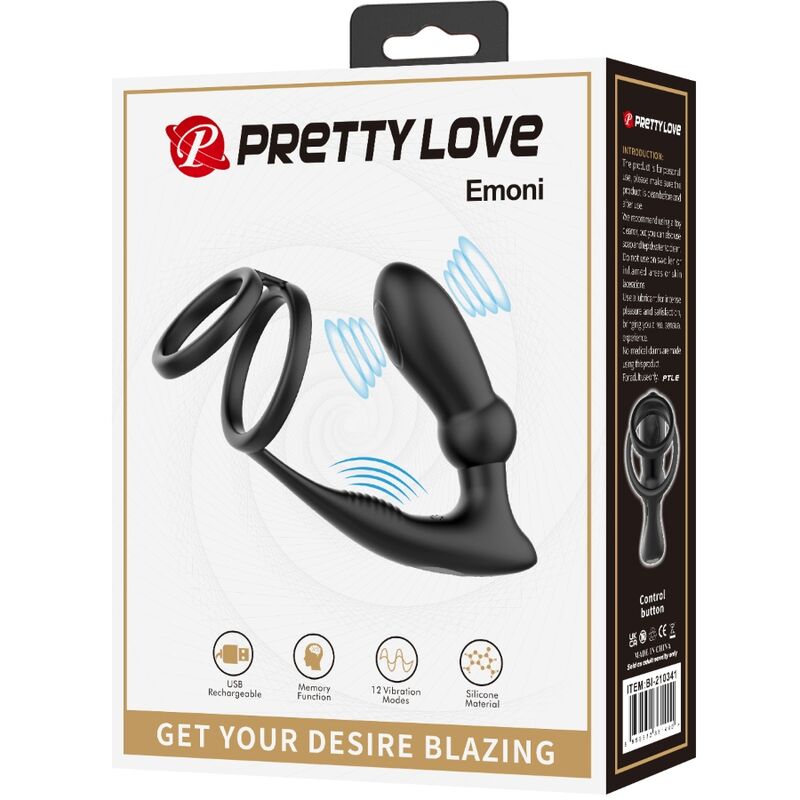Pretty Love Emoni Anello Pene e Testicoli con Plug Anale Vibrante Nero – immagine 8