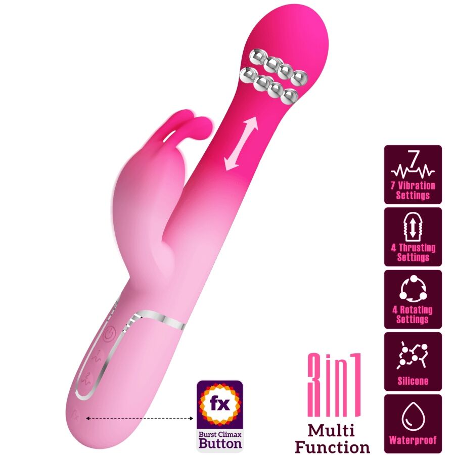 Pretty Love Dejon Vibratore Rabbit 3 in 1 Rotante e Pulsante Rosa