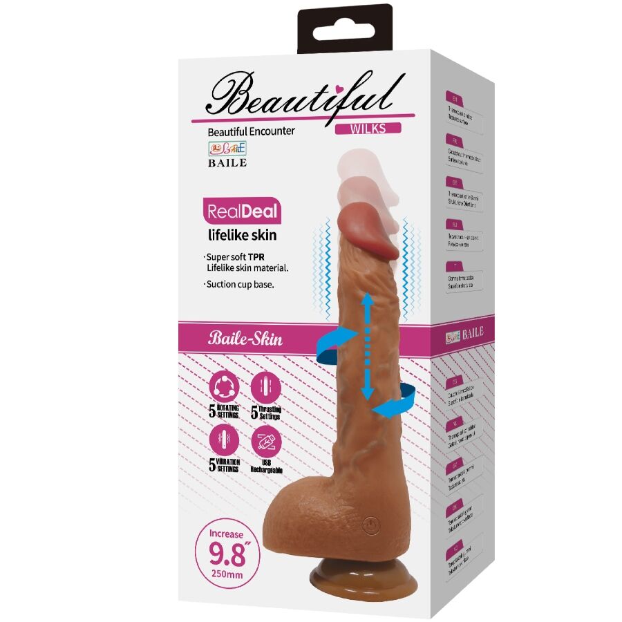 Baile Beautiful Wilks Vibratore Realistico Rotante e Pulsante 25 cm Tonalità Ambrata – immagine 6