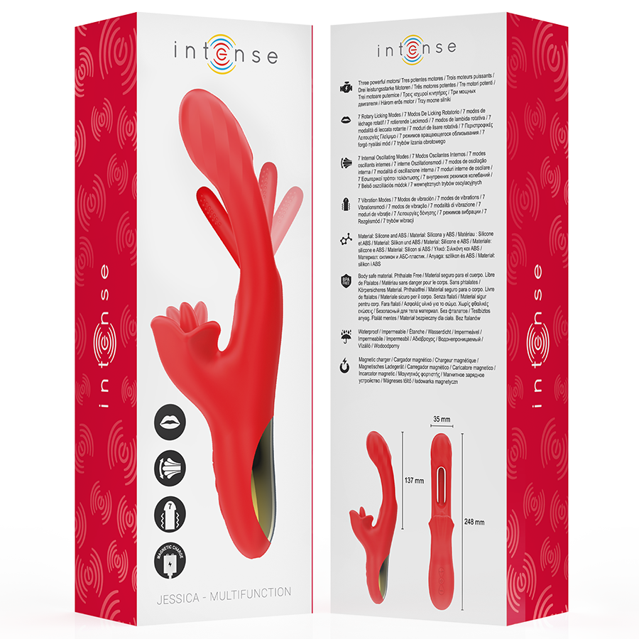 Intense Jessica Vibratore Rabbit Multifunzione 24,8 cm Rosso – immagine 8
