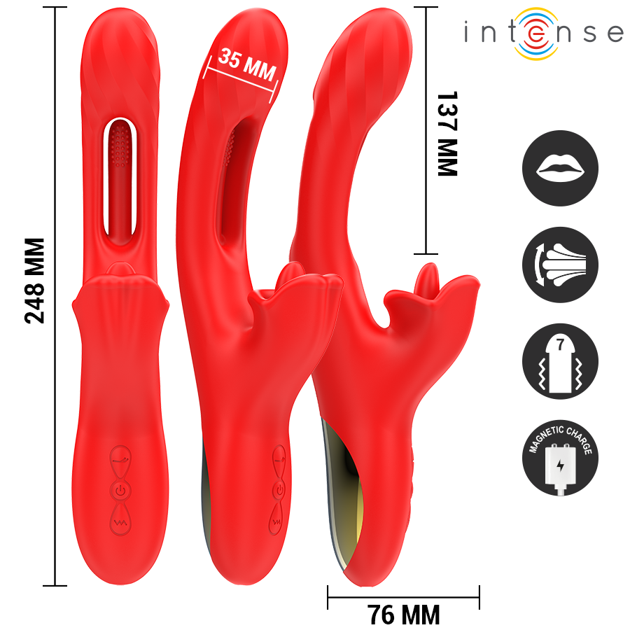 Intense Jessica Vibratore Rabbit Multifunzione 24,8 cm Rosso – immagine 3