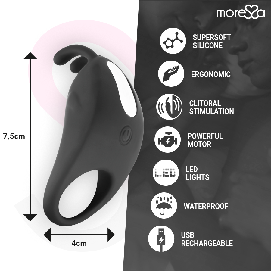 Amoressa Brad Anello Vibrante Ricaricabile in Silicone Nero – immagine 4