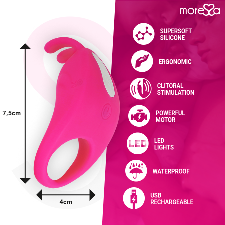 Amoressa Brad Anello Vibrante Ricaricabile in Silicone Rosa – immagine 4